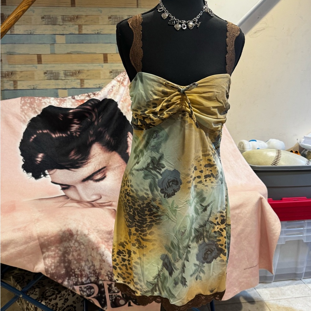 Out From Under,  Yellow and Green Floral Lace-Trim Slip Dress